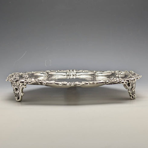 1899年 英国アンティーク 純銀製サルヴァ カードトレイ 直径21.5cm 400g Barker Bros
